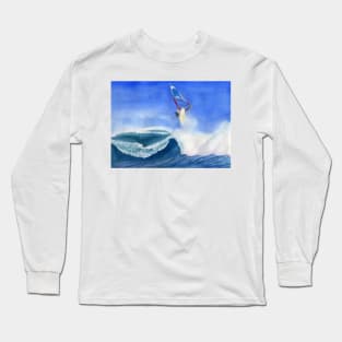 Windsurfer Watercolor Painting Long Sleeve T-Shirt